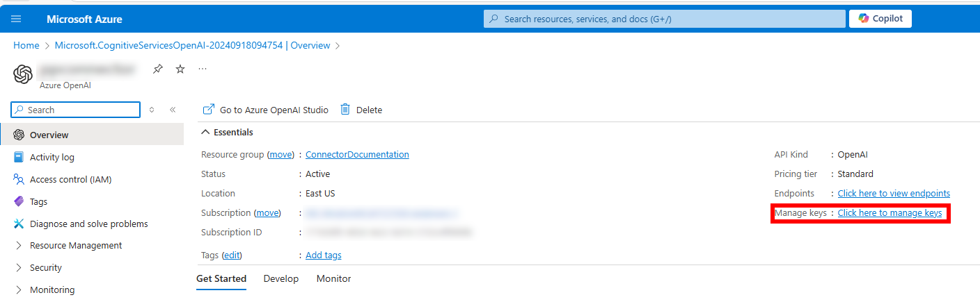 Azure Open AI API Manage Keys